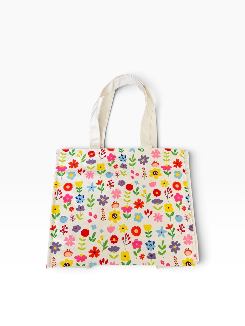 Floral Canvas Tote Bag - Cream Multicolor